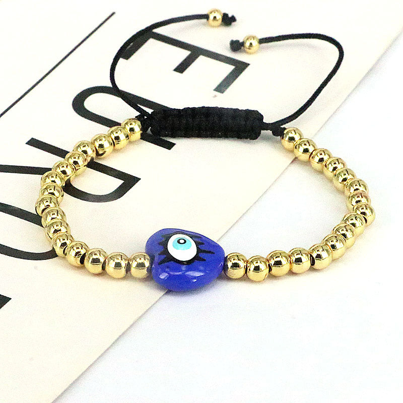 Wholesale Drip Oil Plastic Heart Shape Devil's Eye Copper Bead Braided Bracelet